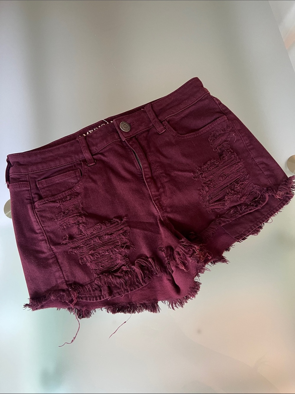 American Eagle Outfitters Burgundy Distressed Denim Shorts